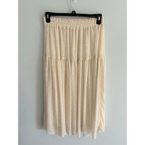 By the River Tiered Midi‎ Skirt Elastic Waist Dotted Texture Cream M
